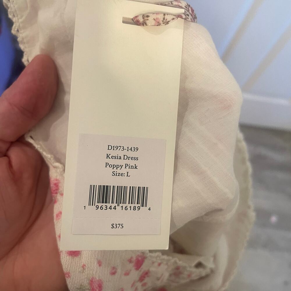 NWT LoveShackFancy Kesia mini dress with a floral print and lace accents. Size L - Picture 6 of 16